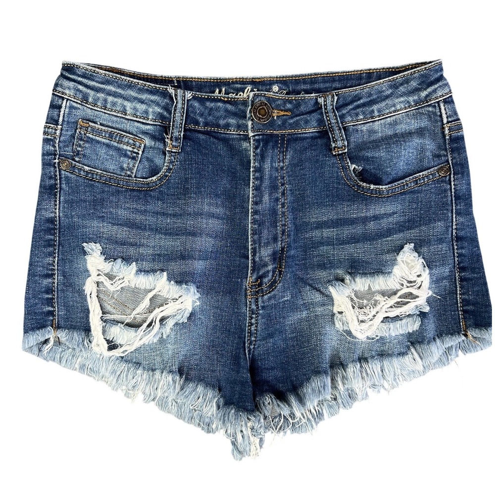 Machine Jeans Womens High Waisted Distressed Denim Cut Off Shorts Medium Wash 9